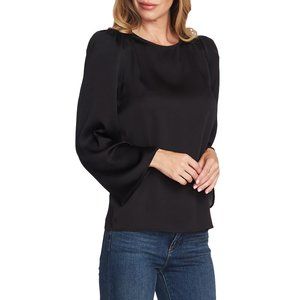 NWT Womens Size Small Vince Camuto Black Long Sleeve Satin Blouse Top